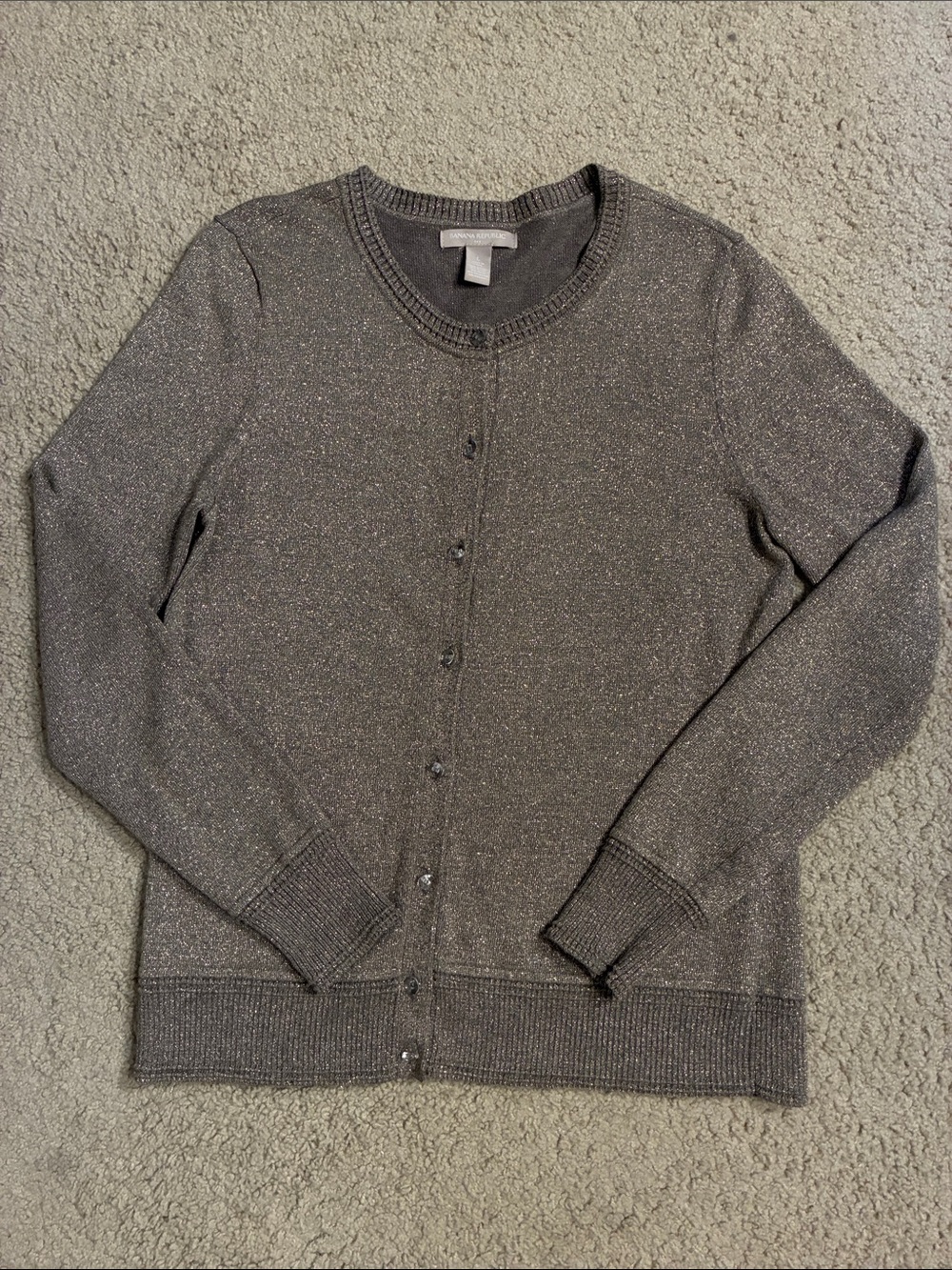 Banana Republic Shimmer Metallic Gold Taupe V‑Neck Cardigan Size Large
